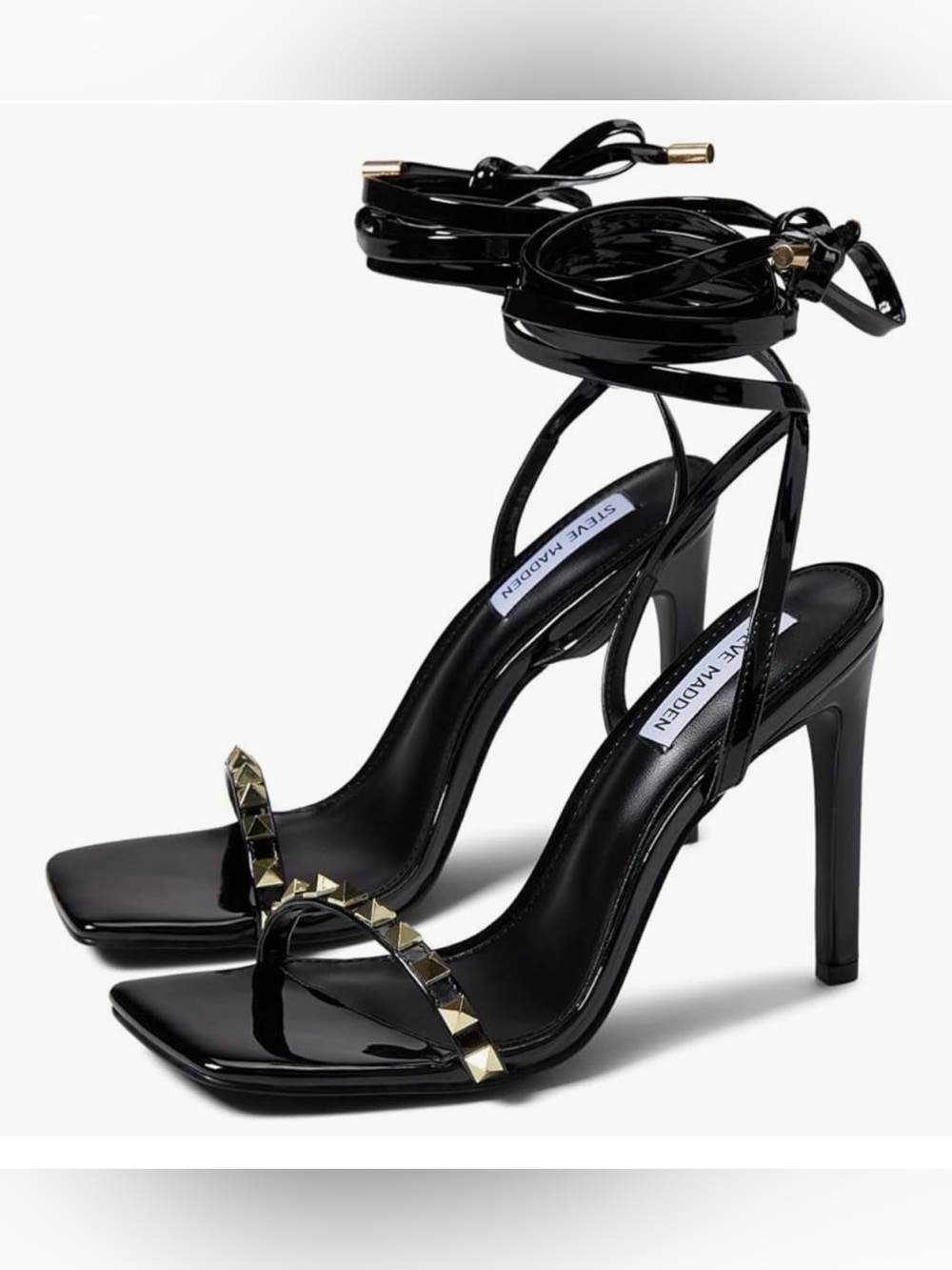 Steve Madden Black Patent Ankle-Tie Studded Sandal size 7.5
